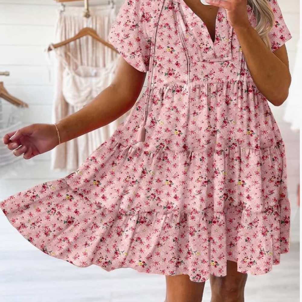 Floral Pink Tiered Dress